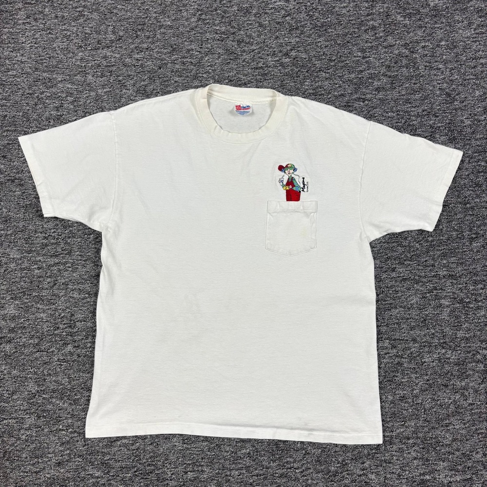 Vintage 90s Hanes Heavyweight Maxine Cartoon Graphic Pocket White Tee Mens XL